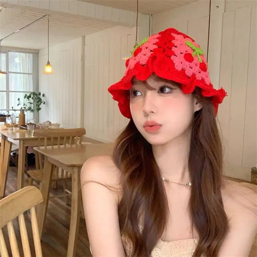 Handmade Cherry Crochet Bucket Hats For Women Cute Stylish Accessories For Spring Autumn Vacation Beach