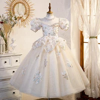 ivory white flower girl dress short sleeves long ball gown kids teens party dress first communion dress