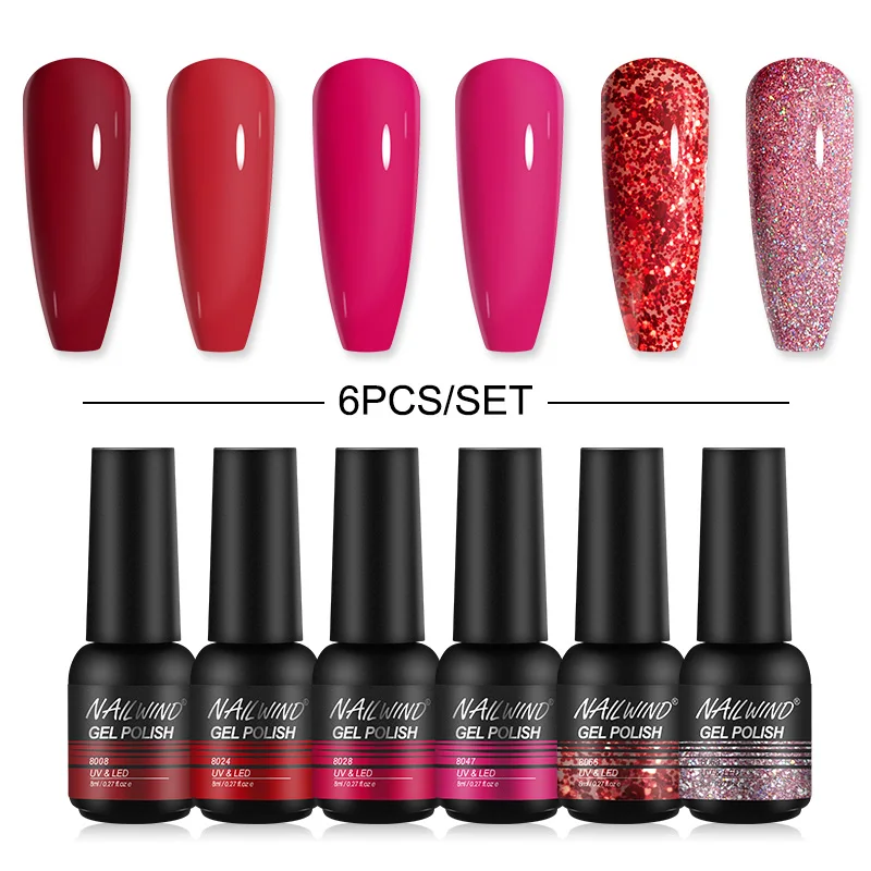 

Набор полуперманентных УФ-лаков для ногтей NAILWIND, 6 шт., гибридные стандартные блестки, блестящий клей, наборы гель-лаков для маникюра, дизайн ...