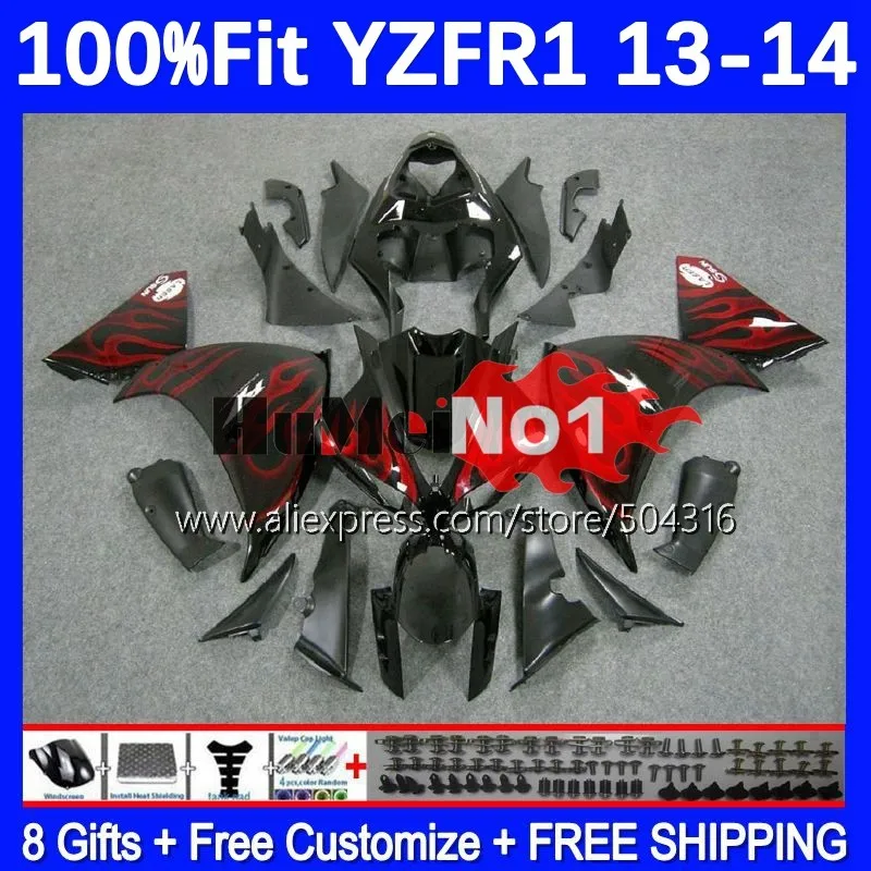 

Injection Body For YAMAHA YZF R1 R 1 1000 CC YZF-R1 YZFR1 13 14 164MC.11 YZF1000 1000CC YZF-1000 2013 2014 Fairing Red flames