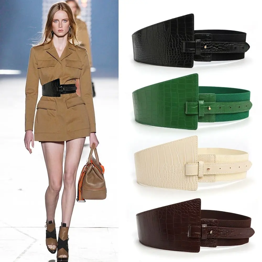 

Waistband Dress Accessories Crocodile Pattern Women Waist Belt Elastic Cummerbunds Elastic Belt Waist Corset Belts