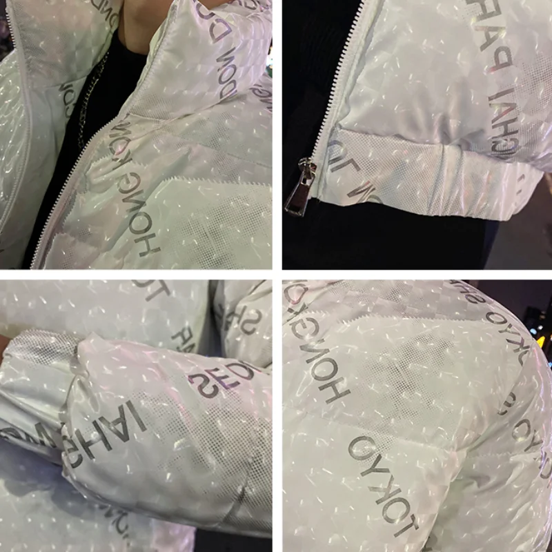 Winter Letter Print Thicken Puffer Parkas Jacket Men Stand Collar Casual Business Coat Hiphop Overcoat Streetwear Men Clothing