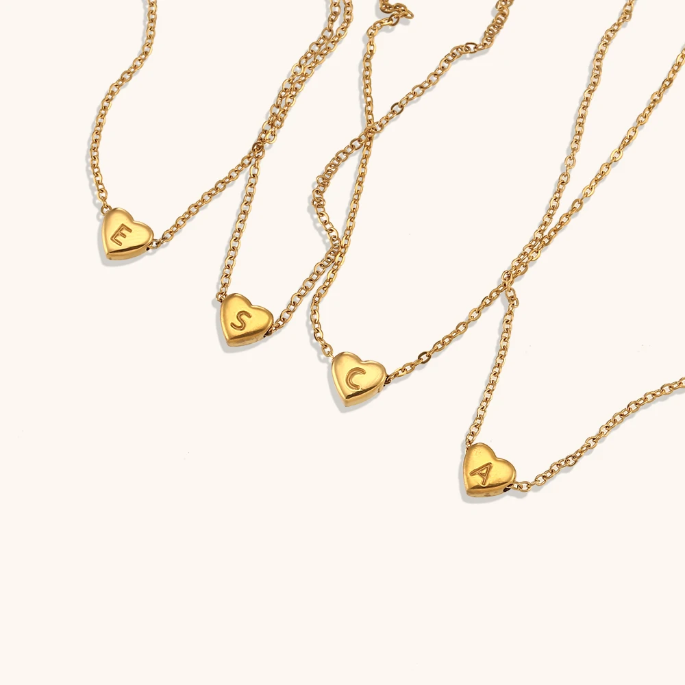 

A-Z Initial Letter Mini Heart Pendant Necklace for Women Stainless Steel Alphabet Heart Charm Choker Waterproof Jewelry Gift