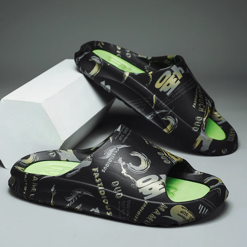 Men 2022 New Slides Summer  Thick Platform Cloud Slippers Beach Eva Soft Sole  Sandals Leisure Indoor Bathroom Anti-slip Shoes