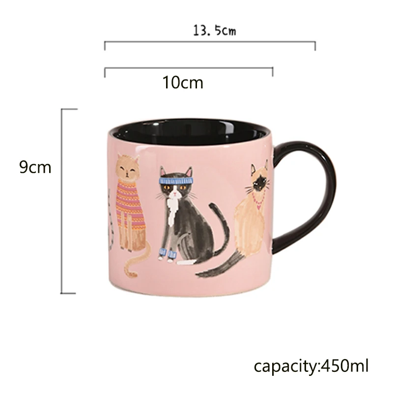 

450 мл керамическая милая розовая мультяшная кошка овсяная чашка для завтрака кофейная кружка для воды, чая, молока, посуда для напитков, подарок