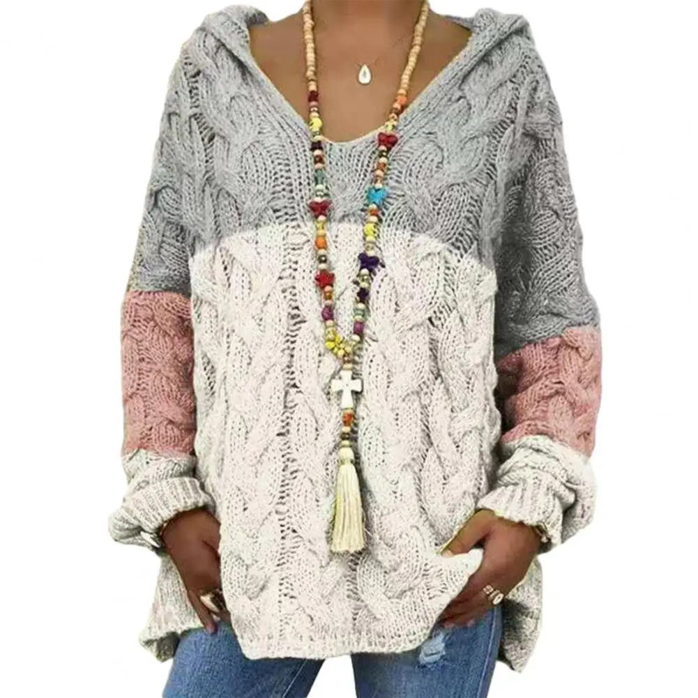 

Женский свободный свитер, стильный женский трикотажный свободный свитер с капюшоном и узлом