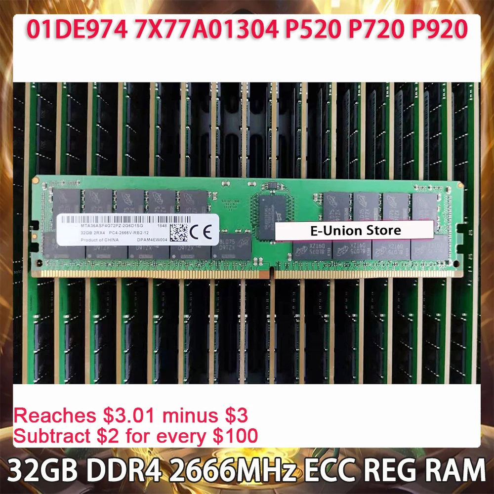 

32GB DDR4 2666MHz ECC REG RAM For Lenovo 01DE974 7X77A01304 P520 P720 P920 Server Memory Works Perfectly Fast Ship High Quality