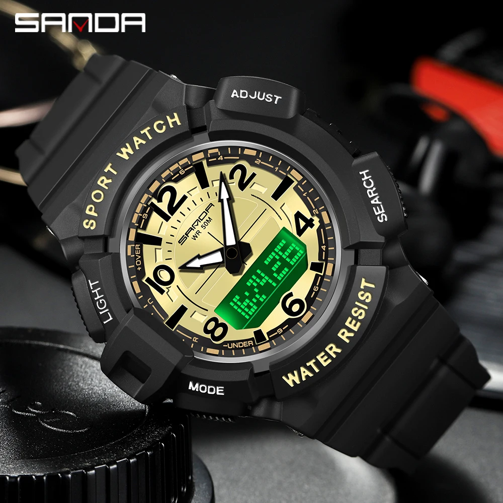 

Мужские часы SANDA 2023, водонепроницаемые до 50 м цифровые наручные часы, кварцевые часы, спортивные военные часы, мужские часы 3101