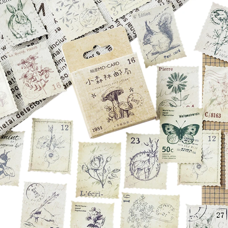 

48packs/lot retro forest post office stamp style paper sticky DIY mulifunction decoration sticker wholesale