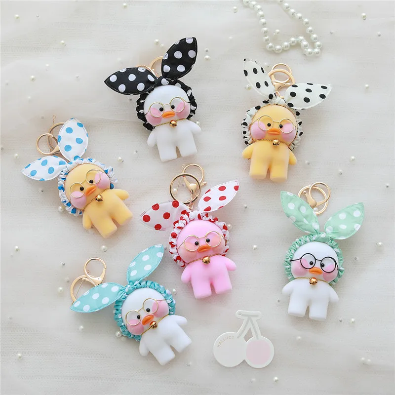 

1pc 8cm Kawaii Lalafanfan Cute Keychain Kawaii Cafe Mimi Yellow Duck Action Figure Keyring Bags Decoration Toys For Children