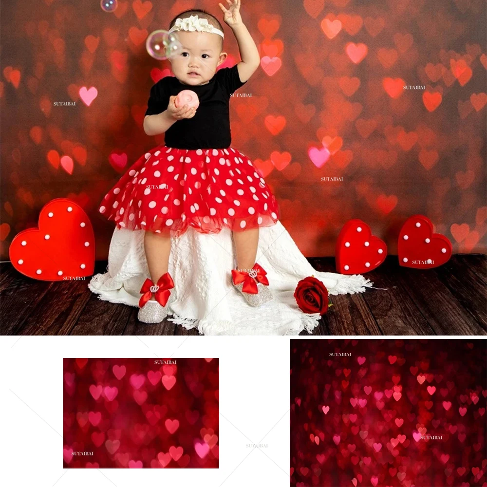

February 14 Valentine's Day Backdrop Red Hearts Love Glitter Bokeh Party Romantic Scenes Wedding Photography Background Studio