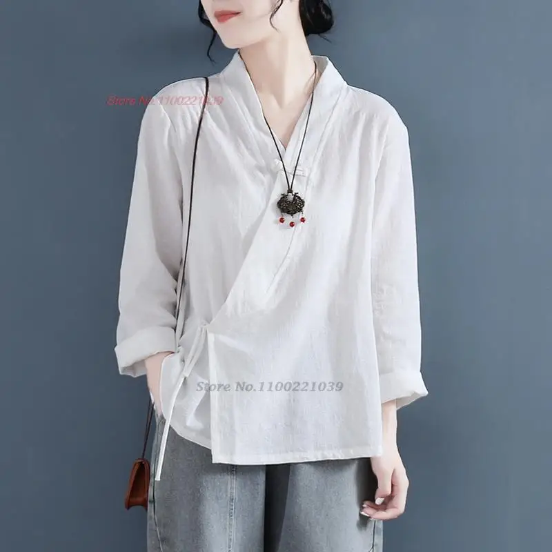 

2023 traditional chinese vintage hanfu blouse women ethnic zen shirt national cotton linen loose blouse tea service hanfu blouse