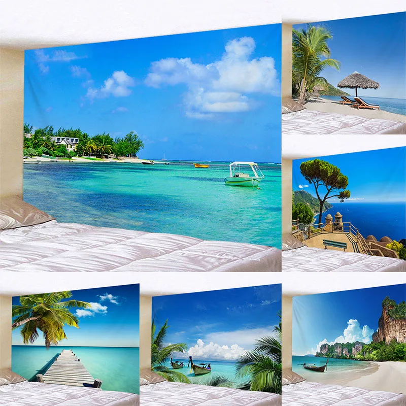 

Tapestry Wall Background Sunny Green Tree Beach Living Room Bedroom Decoration Hanging Cloth