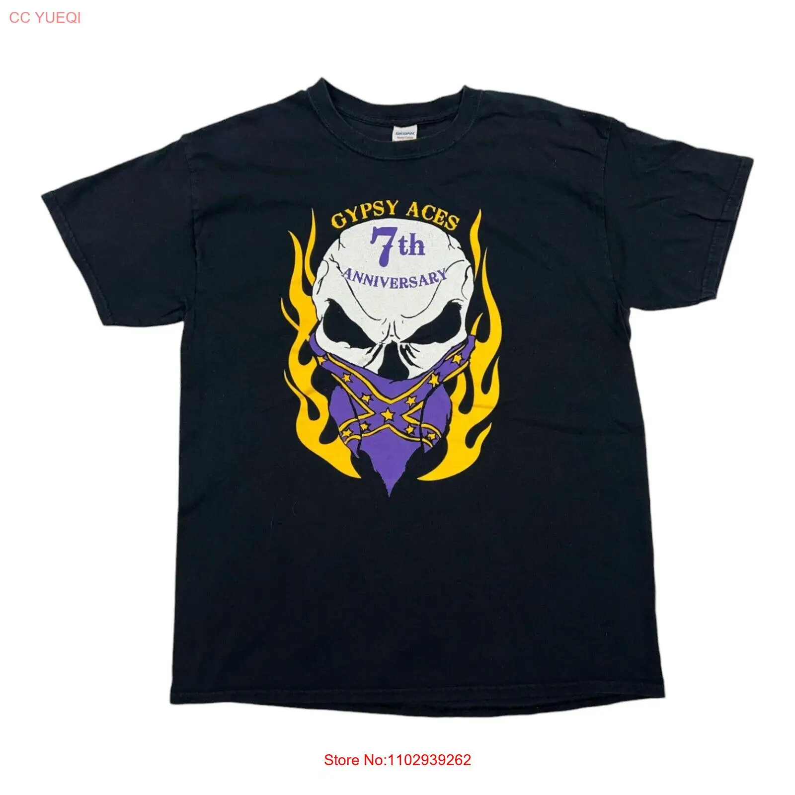 Gypsy Aces 7-летие MC Motorcycle Club Череп L Черная рубашка Leavenworth KS