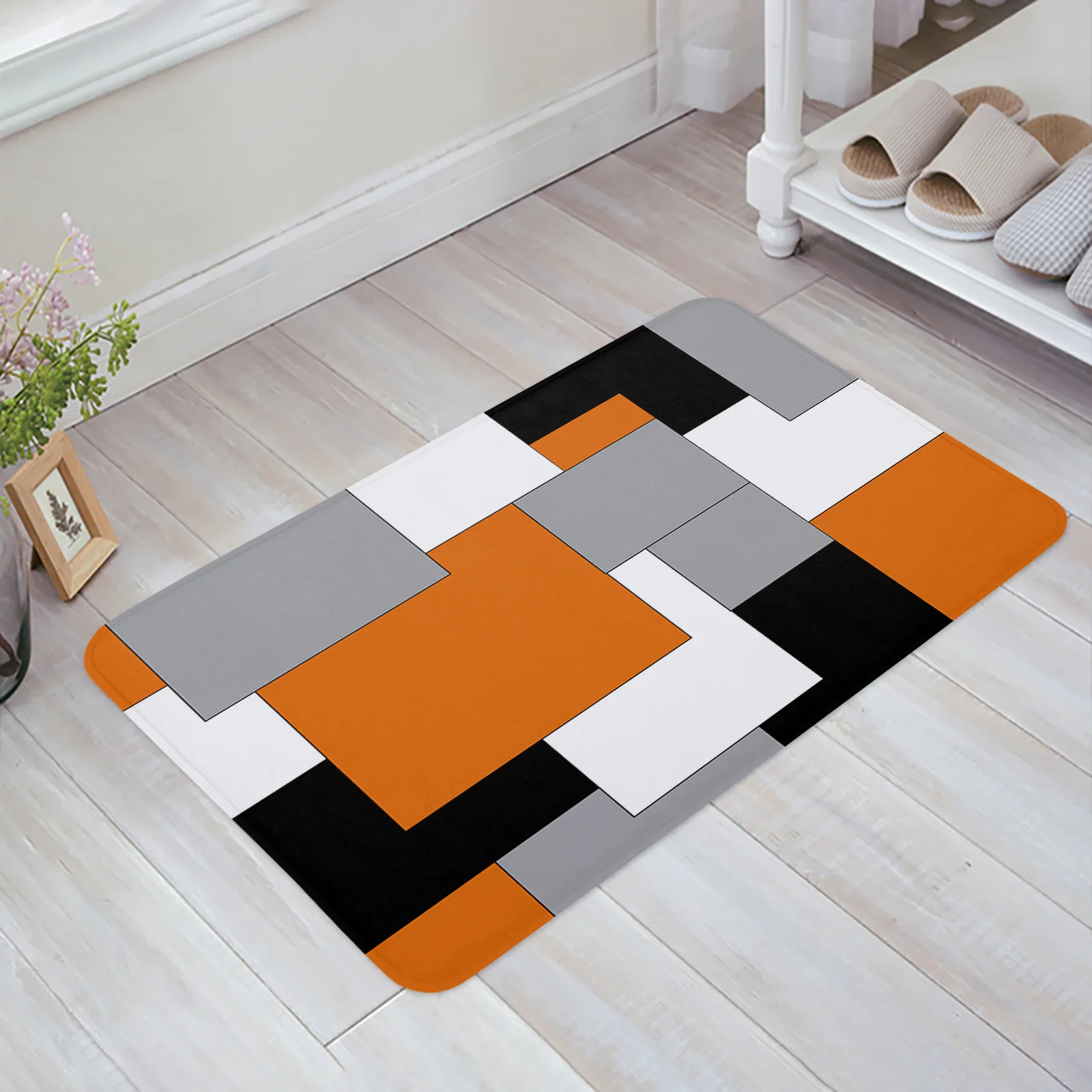 

Оранжевые, черные, лоскутные, абстрактное искусство, добро пожаловать, коврики для пола, ванная комната, кухня, коврики, противоскользящие н...