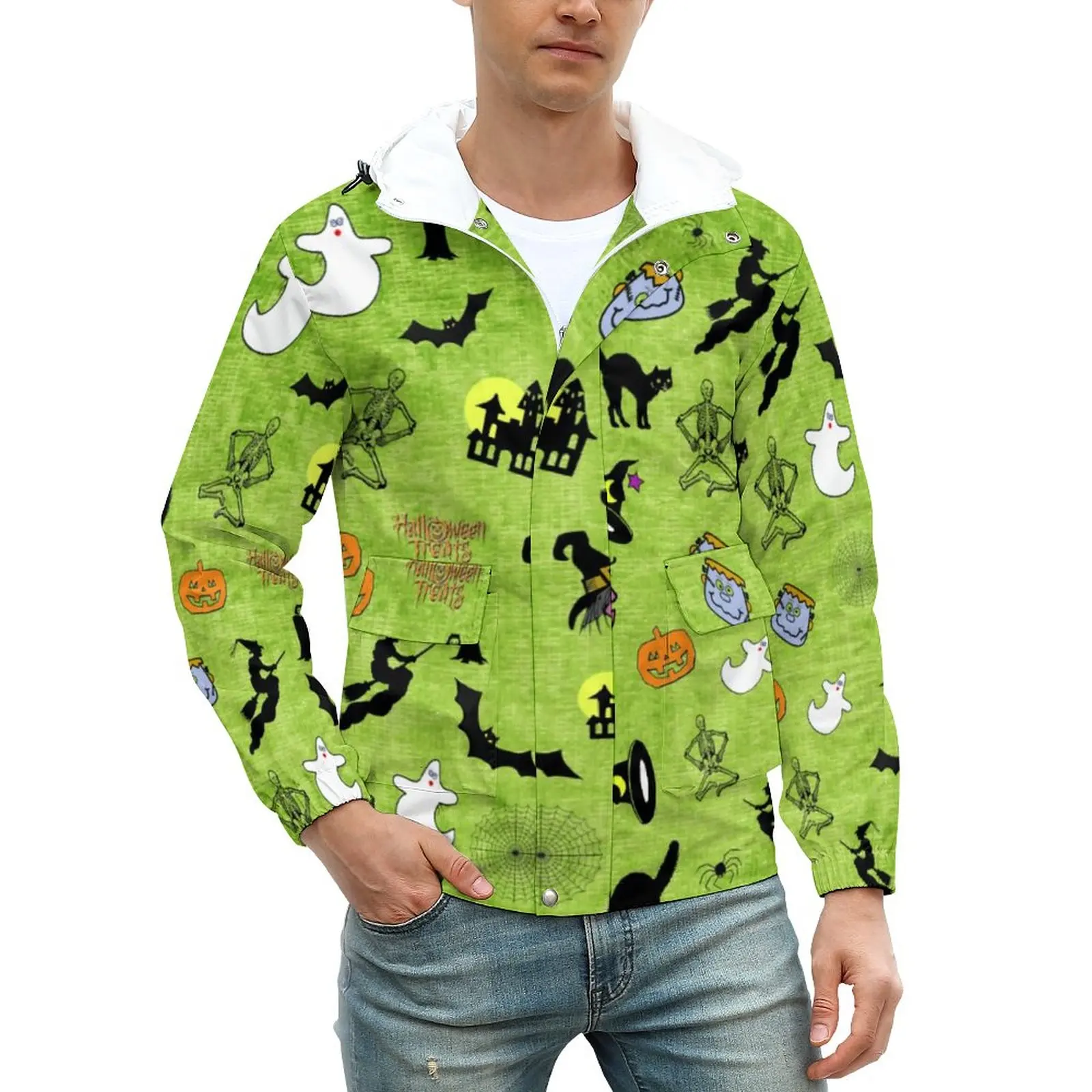

Witch Broom Casual Jackets Halloween Holiday Hooded Windbreak Men Design Coats Autumn Street Fashion Outdoor Jacket Large Size