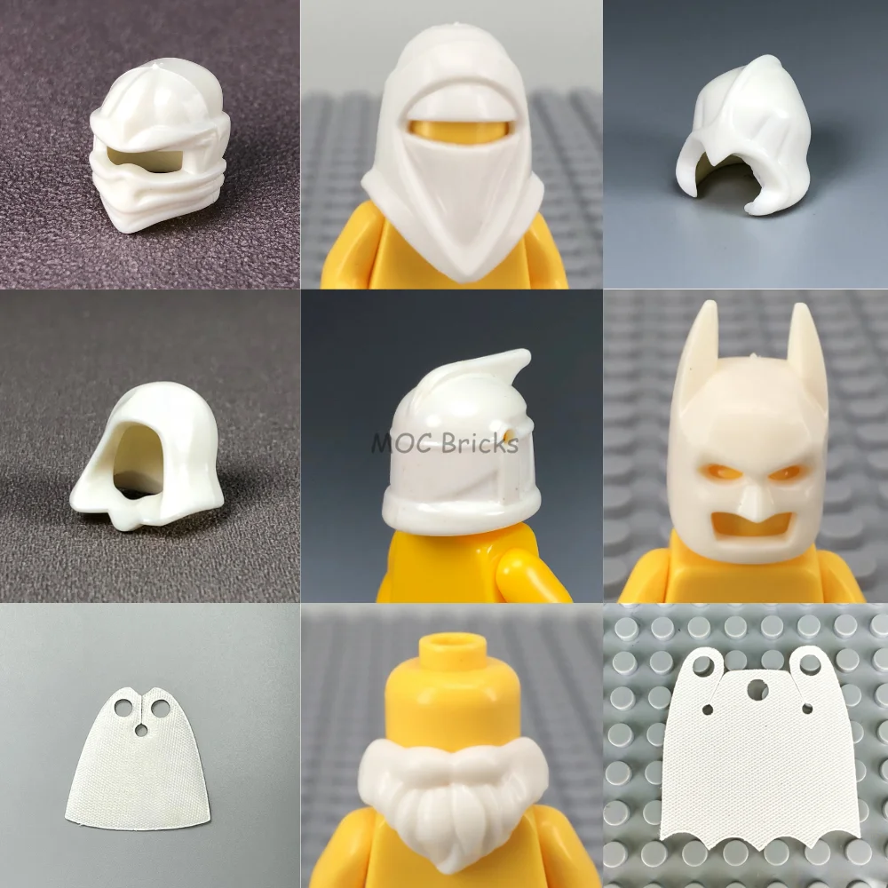12 шт./лот MOC кирпичи белый шлем накидка модель бороды фигурка часть тела маленькие