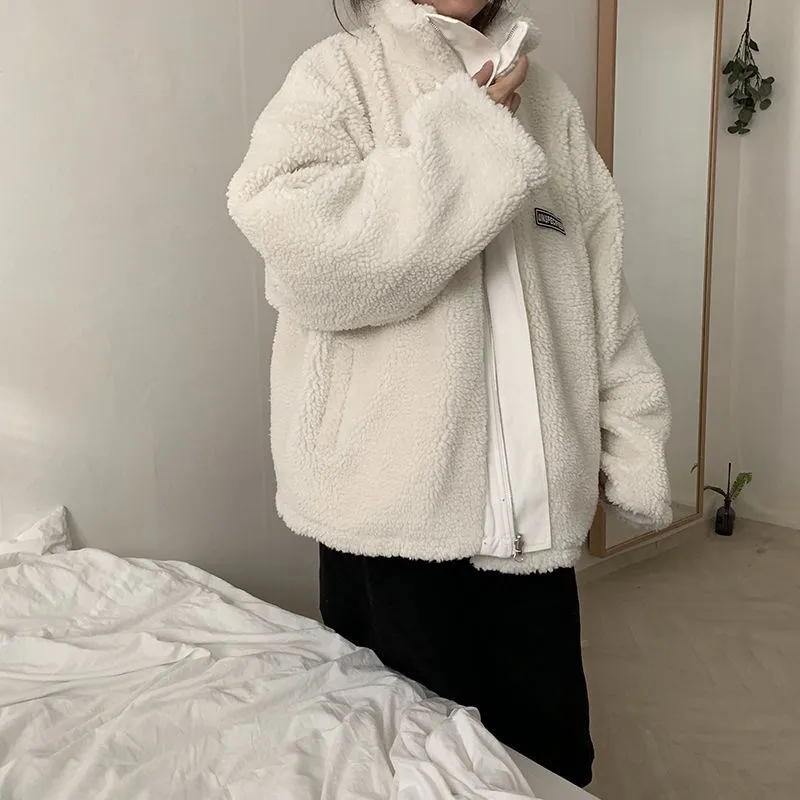 2021 Both Sides Wear Winter Lamb Velvet Jackets Women New Retro Hong Kong Style Ins Small Short Cotton Jacket Tide Coats Female