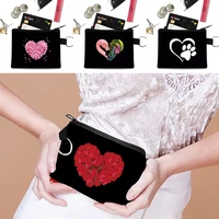 love printed soft canvas coin purses small money bags pocket wallets key holder case mini functional pouch zipper card key bag