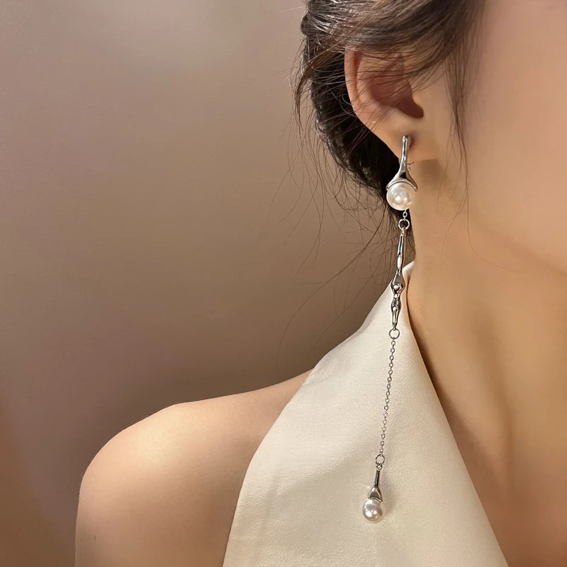 

Irregular Temperament Simple New Earrings Dangle Long Tassel Pearls Fashion Earrings Indian Jewelry