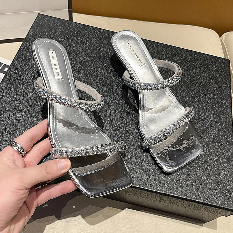 Женские туфли-тапочки 2024 роскошные шлепанцы на каблуке женская тонкая