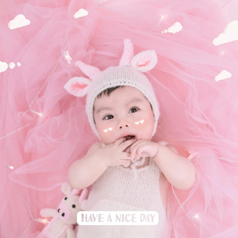 

Baby Crochet Cow Ox Hat Bonnet Beanies Romper Set Newborn Photography Props Outsuits Infants Photo Shooting Posing