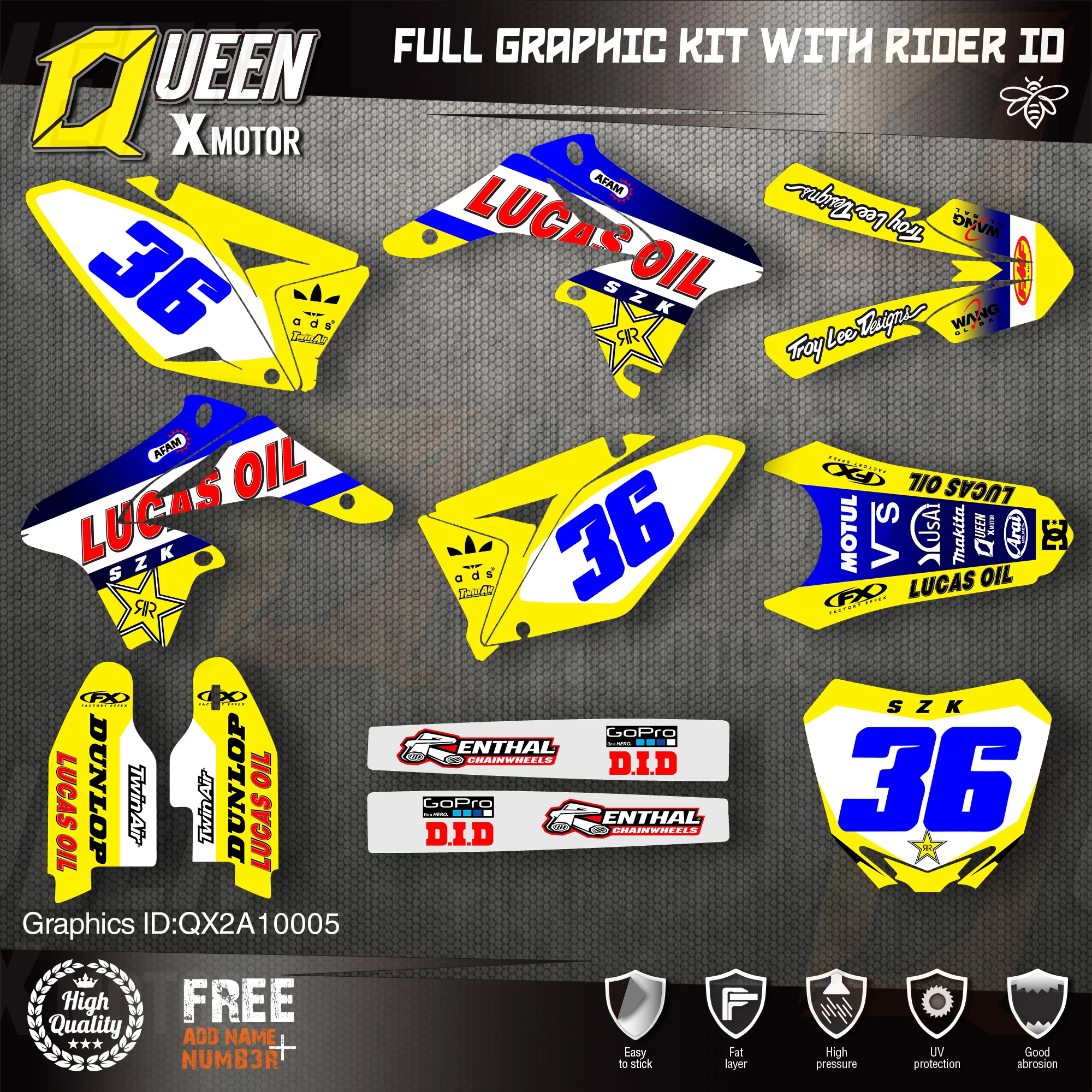

Queen X MOTOR Custom Team графические наклейки, Набор наклеек для SUZUKI Decal 2010-2018 RMZ250 005