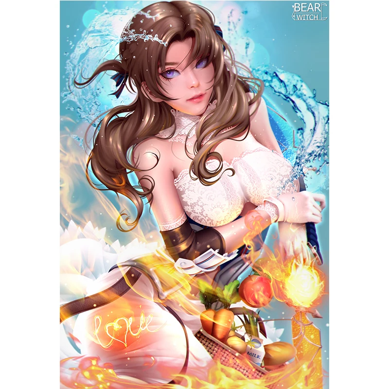 

Print Anime Water Fire Witch Nude Sexy Girl Art Canvas Poster Customized 16x24 24x36 Inch Living Room Bedroom Home Wall Picture