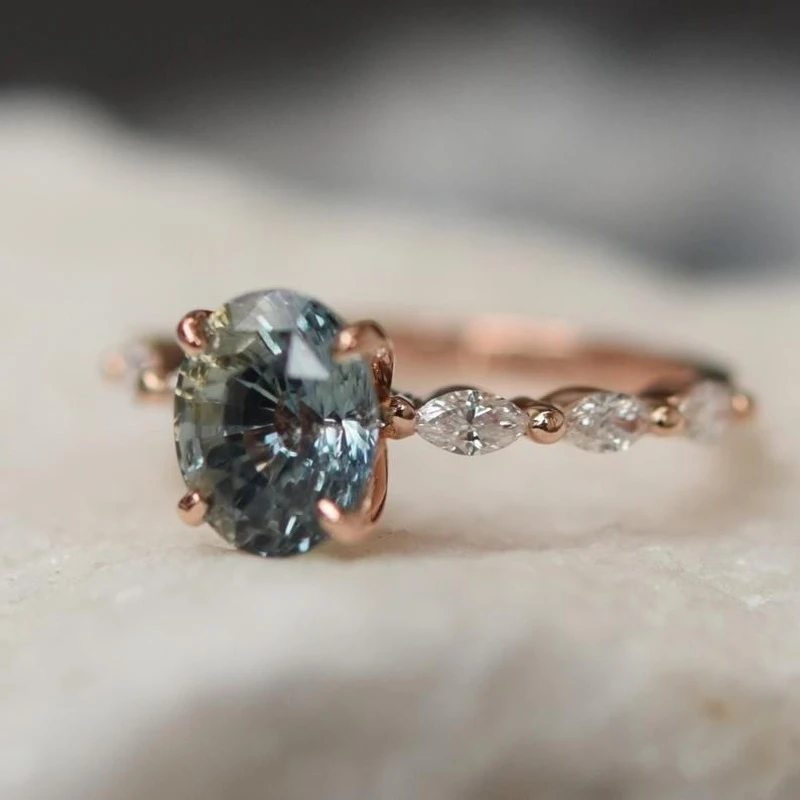 

Sapphire ring European and American new fashion elegant set zircon gem ring ring ring headpiece size 5-10