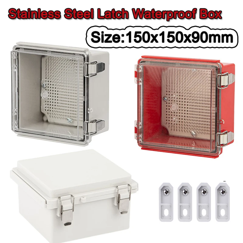 Buckle Junction Box IP67 Waterproof Electrical Hinged Clear Cover Stainless Steel Latch Plastic Project Enclosure Mounting Plate