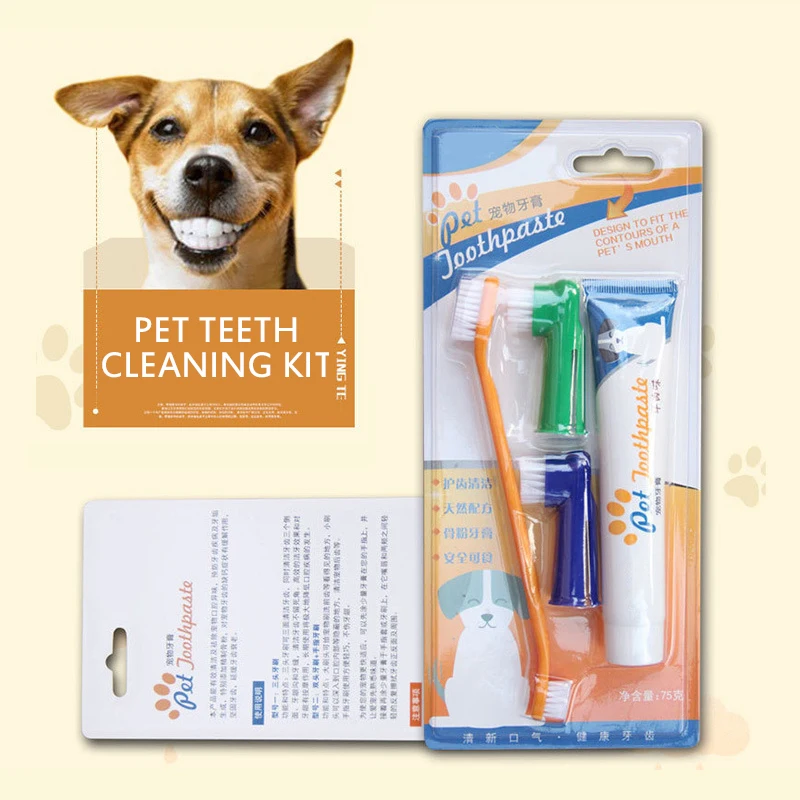 

Pet Healthy Toothpaste Set Edible Oral Cleaning Supplies Small Large Dog Cats Teeth Cleaning Anti Bad Breath Calculus Brush Care
