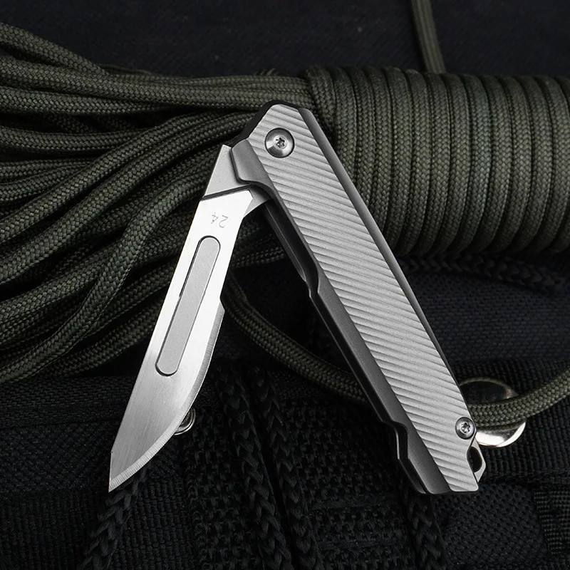 Titanium Alloy Handle Tactical Folding Knife carbon steel Outdoor Camping Safety Defense Portable Pocket Knives EDC Tool enlarge