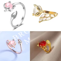 fashion cute opal fox ring red crystal zircon ring open adjustable rings for women