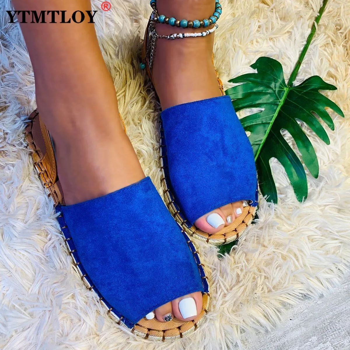 

Сандалии Женские однотонные с открытым носком, пляжная обувь, шитье, плоская подошва, повседневные шлепанцы, летние Тапочки