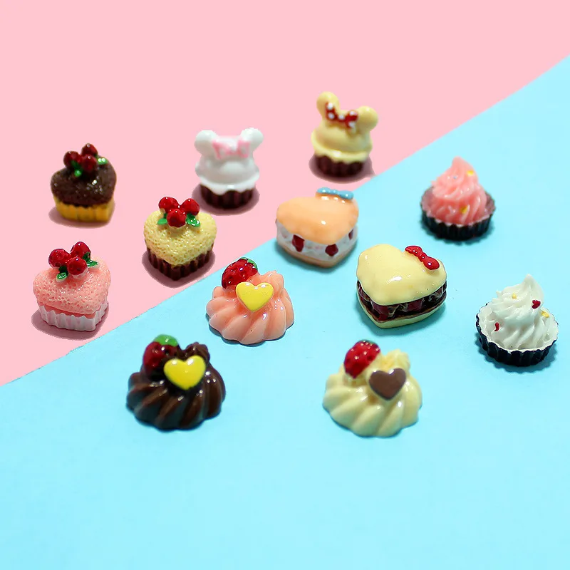 

10pcs Mixed Resin Mini Cake Kawaii Fake Food Miniature Accessories Scrapbooking Supplies Flatback Embellishments Diy Phone Case