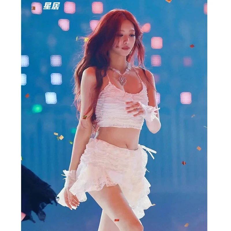 Kpop Корейская танцевальная одежда для концерта певицы Джаз Y2K белые короткие топы
