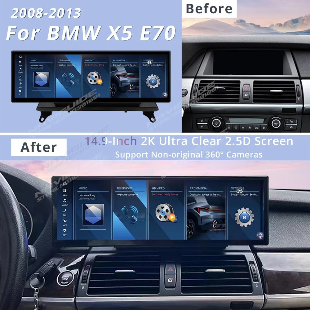 NAVIGUIDE 10 25/14 9 дюймов Android 13 Carplay Auto для BMW X5 E70 X6 E71 LHD 2008-2013 CCC CIC Автомобильный