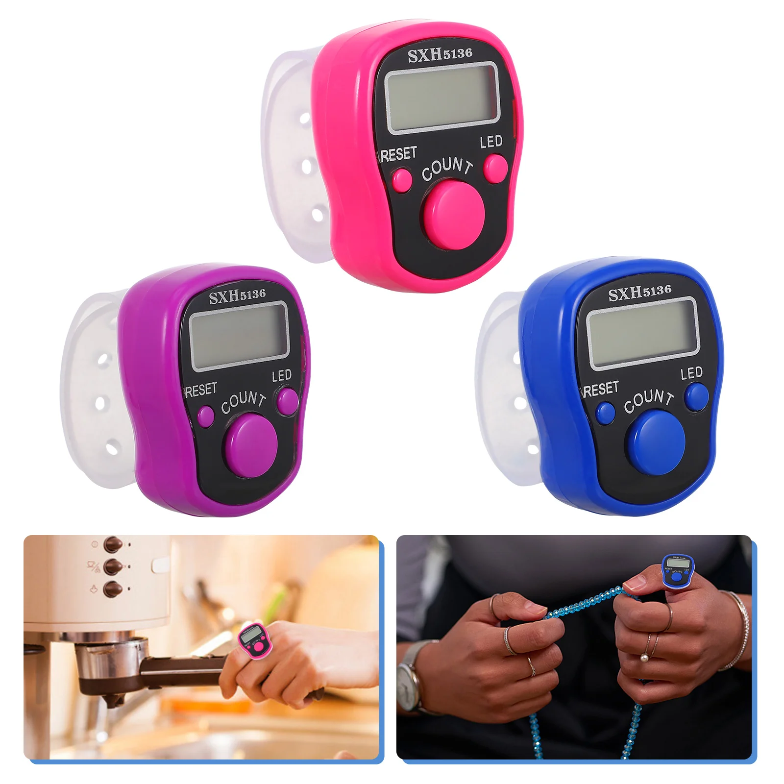 

3Pcs Digital LED Backlit Manual Hand Tally Electronic Resettable Finger Counters