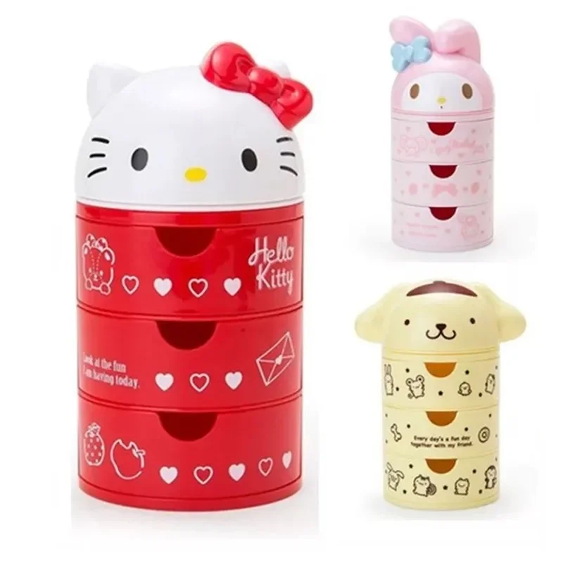 

Шкатулка для драгоценностей с аниме надписью My Melody Pom Purin Kawaii Cartoon, трехслойная настольная коробка для хранения, рождественский подарок