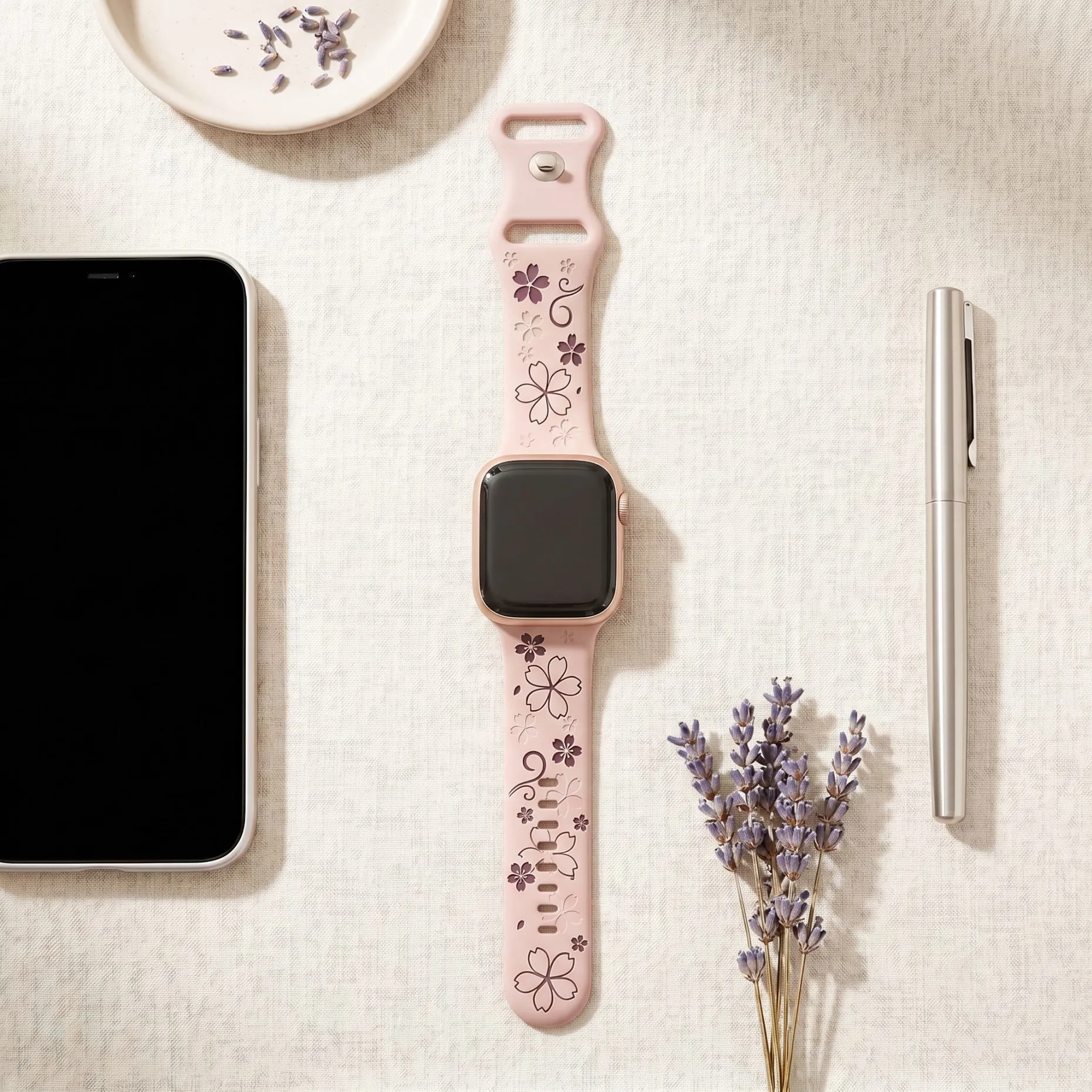 Фото Ремешок с цветочным узором для Apple Watch, 44 мм, 42 мм, 40 мм, 41/45/46/49 мм, силиконовый браслет Correa Series 11, 10, 9, 8, 7, SE, 6, 5, Ultra №4
