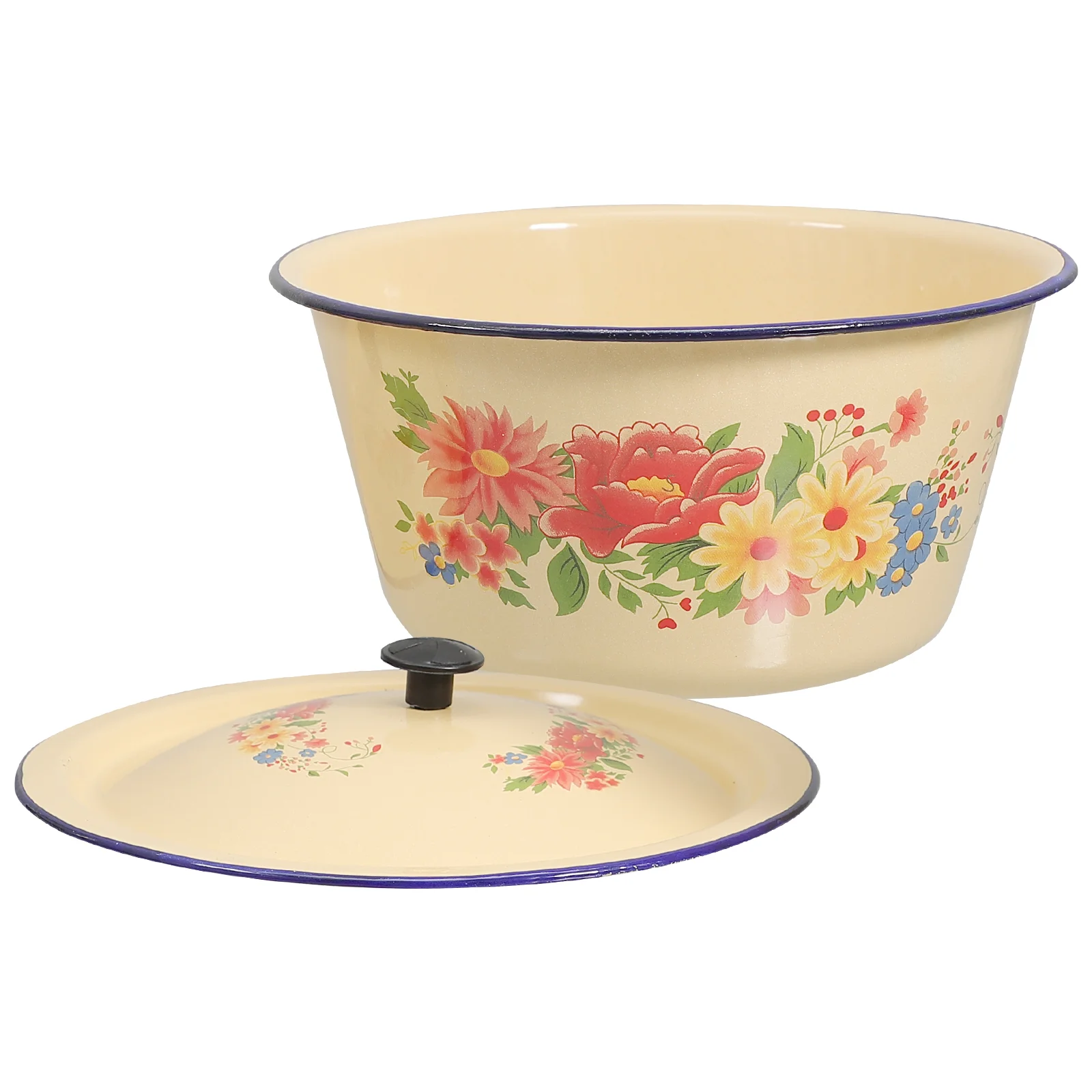 

Bowl Enamel Bowls Enamelware Basin Soup Salad Serving Vintage Pot Mixing Metal Fruit Cereal Container Chinese Dinner Lid Popcorn