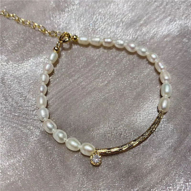 

Minar Cute Romantic Natural Freshwater Pearl Charm Bracelet for Women Gold Color Smiling Face Bracelets Every Day Accessories