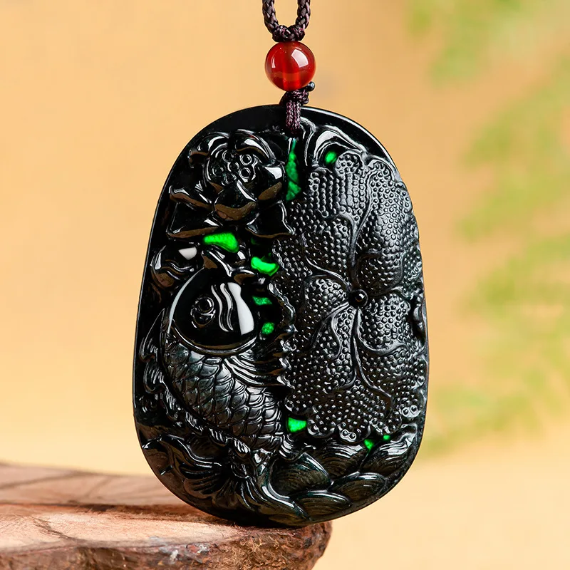 

Burmese Jade Carp Pendant Certificate Black Necklaces Designer Necklace Emerald Amulet Jadeite Jewelry Natural Talismans Charms