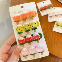 2022 summer strawberry peach pineapple ice cream side hair clips for gril children cute kawaii one line hairpin fashion headwear