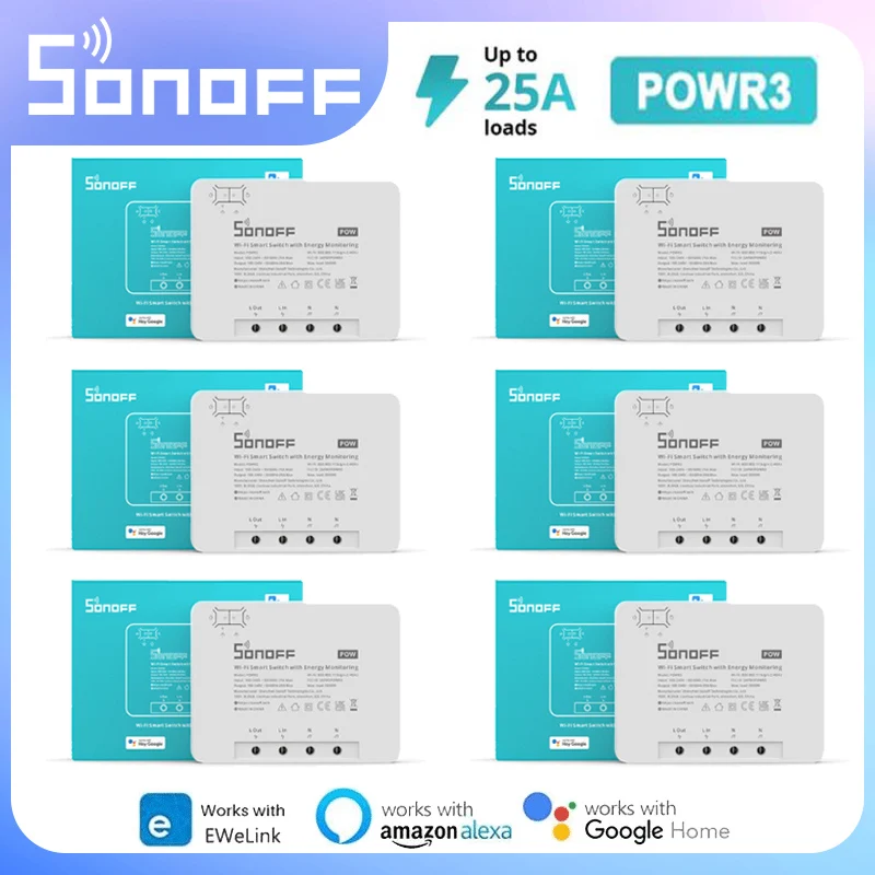 

Смарт-переключатель SONOFF POW R3, 25 А, Wi-Fi, защита от перегрузки, энергосберегающий трек, умный дом EWeLink через Alexa Google