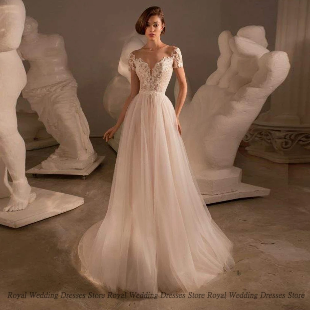

Fashion A Line Wedding Dresses Lace Handmade Flower Draped Open Back Applique V Neck Sash Floor Length Print Gowns Robe De Ma