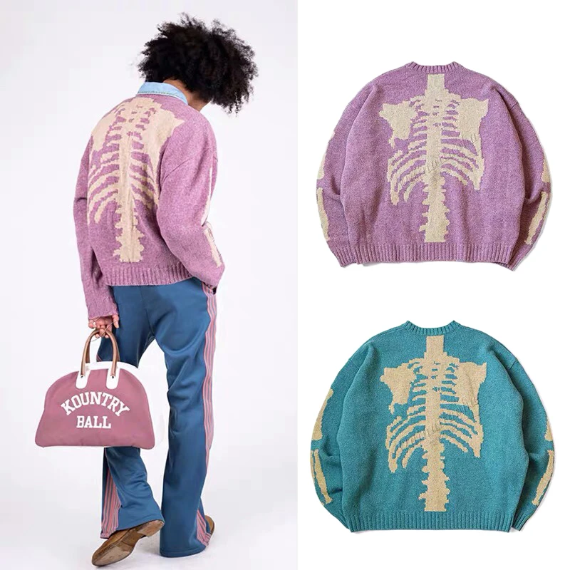 

Skeleton Pullover Bone Round Neck Ethnic Knitwear Japanese Printed Loose Sweater for Men Kapital Vintage Non Hirata Hiroshi