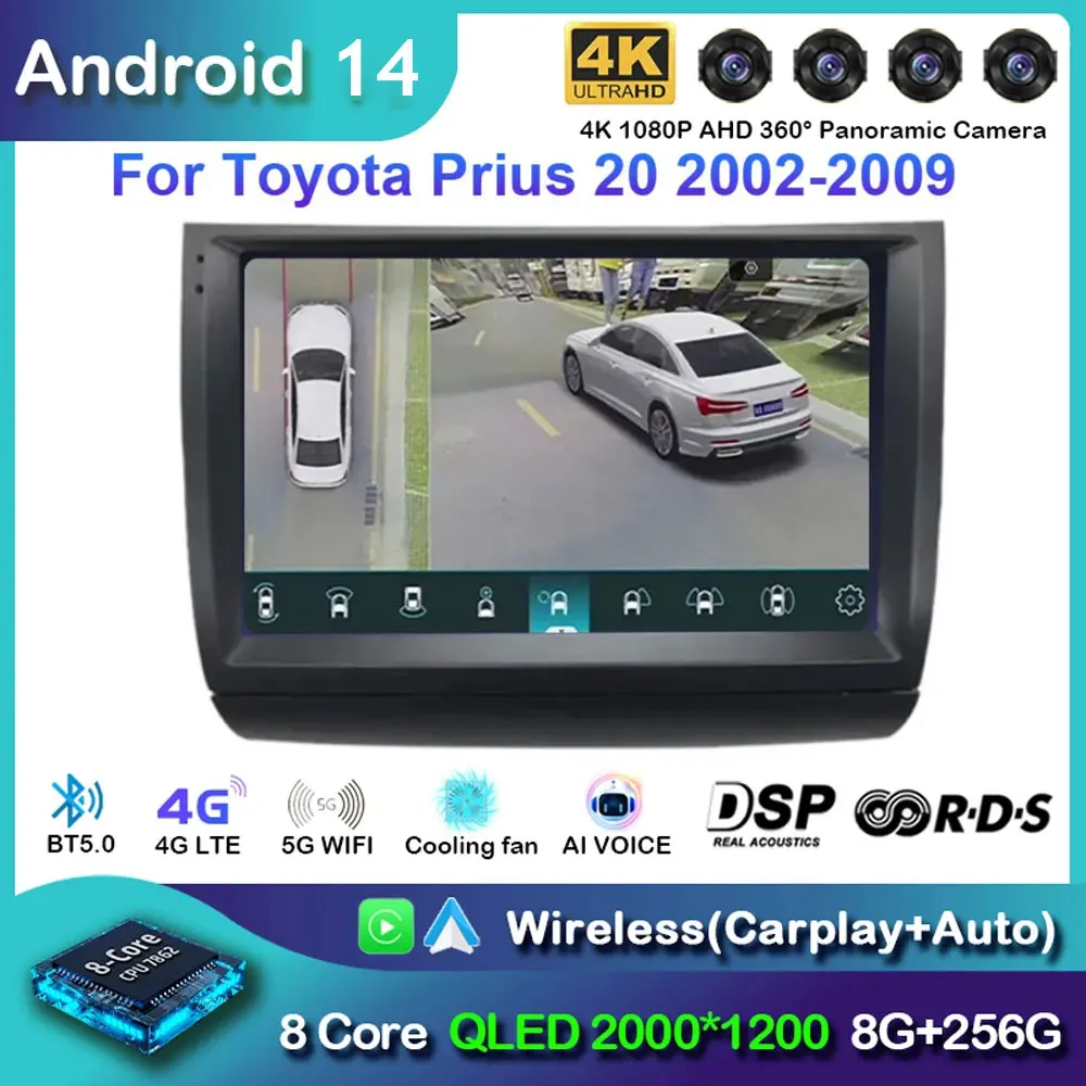 Автомобильное радио Android 14 Carplay для Toyota Prius 20 2002-2009 навигация мультимедийный плеер