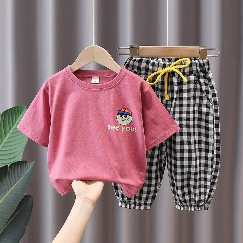 

Boys Sets 2-9Years Wear Summer Baby Kids Sets Cotton Sport Children Tracksuits Kids Suits Letter T Shirt + Pants 2 Pcs Suit