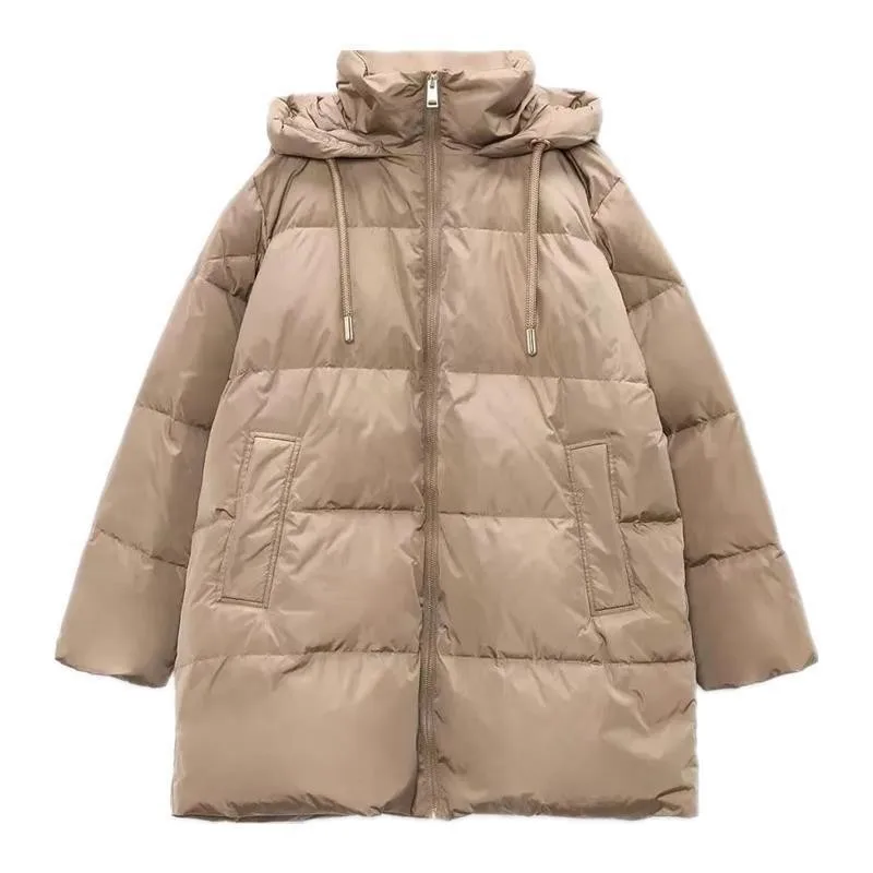 New Women's Coat Zippered Hooded Solid Down Jacket for Women